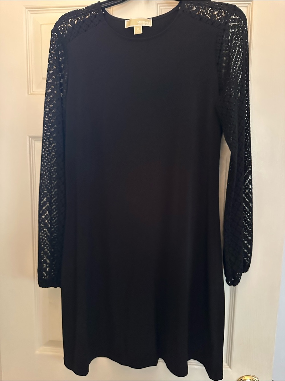 Michael Kors Black Long-Sleeve Lace Panel Shift Dress size medium NWOT
